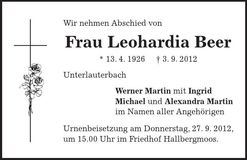 Traueranzeige Leohardia Beer