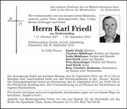 Traueranzeige Karl Friedl