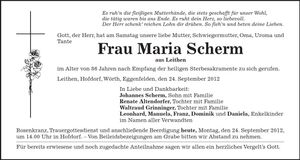 Traueranzeige Maria Scherm