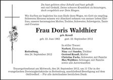 Traueranzeige Doris Waldhier