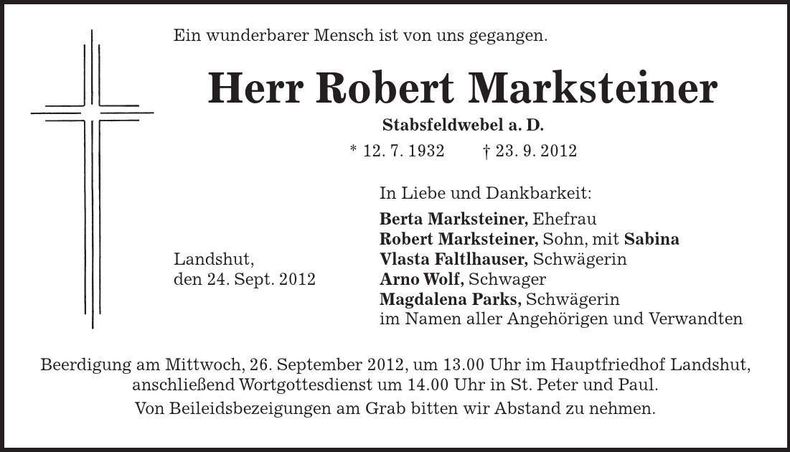 Traueranzeige Robert Marksteiner