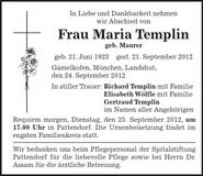 Traueranzeige Maria Templin