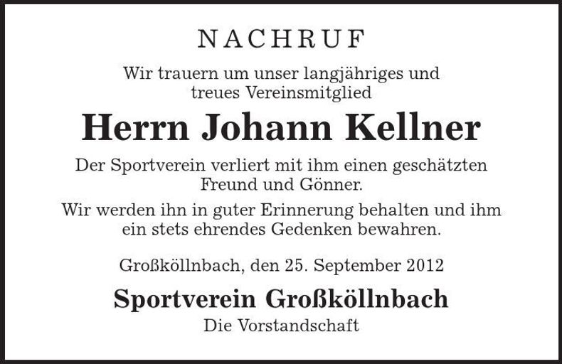 Traueranzeige Johann Kellner