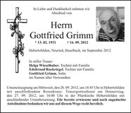 Traueranzeige Gottfried Grimm