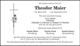 Traueranzeige Theodor Maier