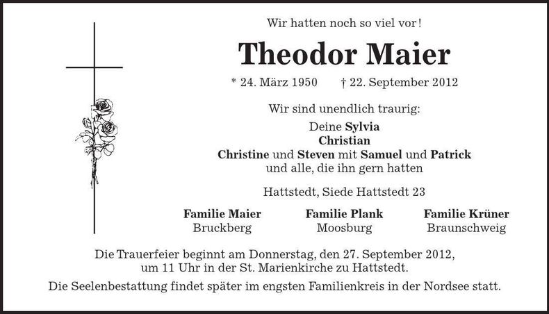 Traueranzeige Theodor Maier