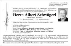 Traueranzeige Albert Schwägerl