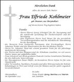 Traueranzeige Elfriede Kohlmeier
