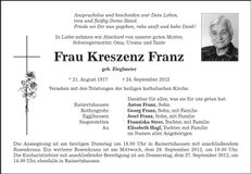 Traueranzeige Kreszenz Franz