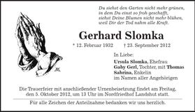 Traueranzeige Gerhard Slomka