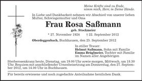 Traueranzeige Rosa Saßmann