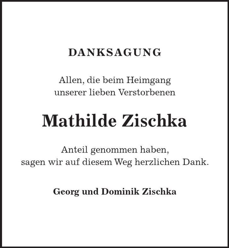 Traueranzeige Mathilde Zischka