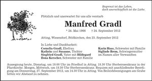 Traueranzeige Manfred Gradl
