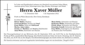 Traueranzeige Xaver Müller