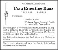 Traueranzeige Ernestine Kunz