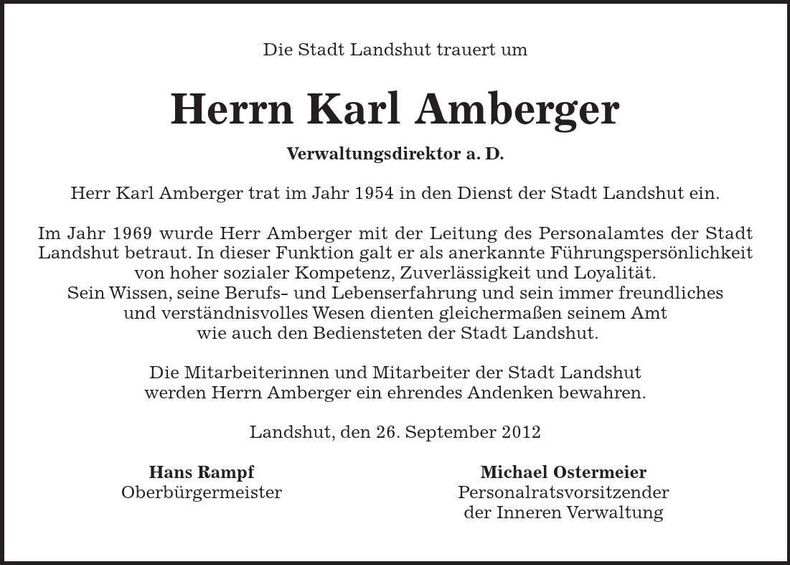 Traueranzeige Karl Amberger