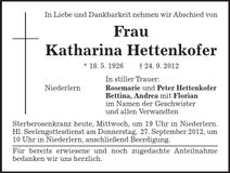 Traueranzeige Katharina Hettenkofer