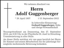 Traueranzeige Adolf Guggenberger
