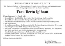 Traueranzeige Berta Iglhaut