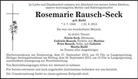 Traueranzeige Rosemarie Rausch-Seck