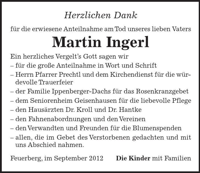 Traueranzeige Martin Ingerl