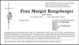 Traueranzeige Margot Rengsberger