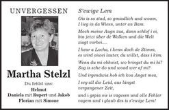 Traueranzeige Martha Stelzl