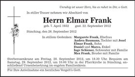 Traueranzeige Elmar Frank
