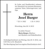 Traueranzeige Josef Burger