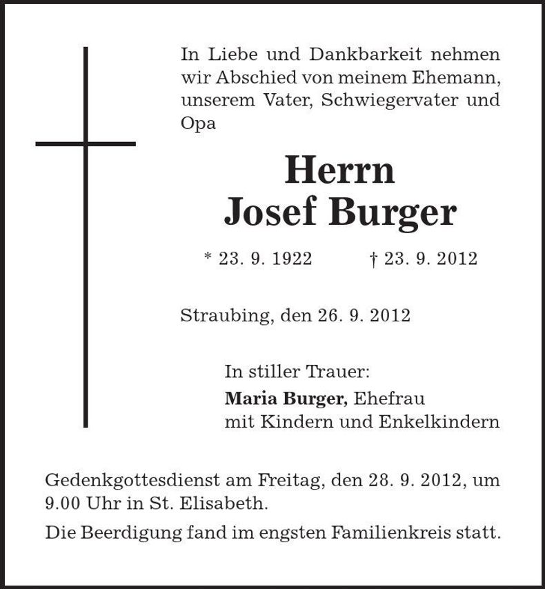 Traueranzeige Josef Burger