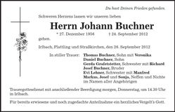 Traueranzeige Johann Buchner