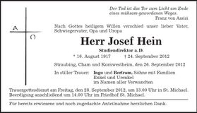 Traueranzeige Josef Hein