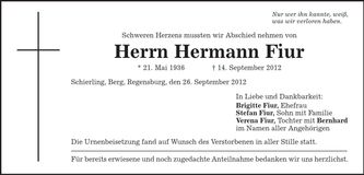 Traueranzeige Hermann Fiur