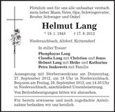 Traueranzeige Helmut Lang