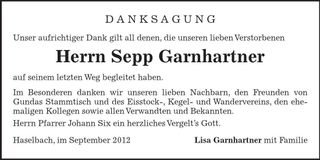 Traueranzeige Sepp Garnhartner