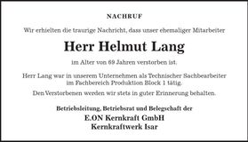 Traueranzeige Helmut Lang