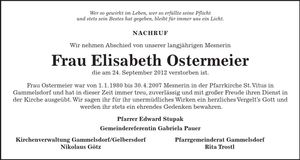Traueranzeige Elisabeth Ostermeier