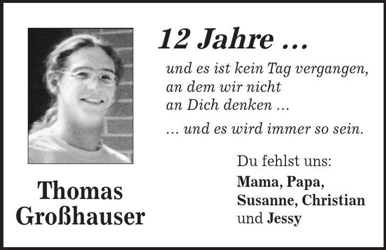 Traueranzeige Thomas Großhauser