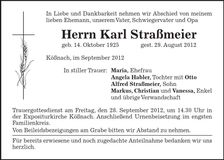 Traueranzeige Karl Straßmeier