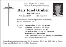Traueranzeige Josef Gruber