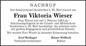 Traueranzeige Viktoria Wieser