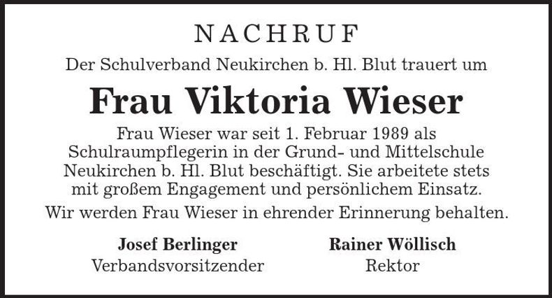 Traueranzeige Viktoria Wieser