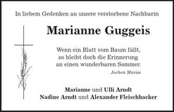 Traueranzeige Marianne Guggeis