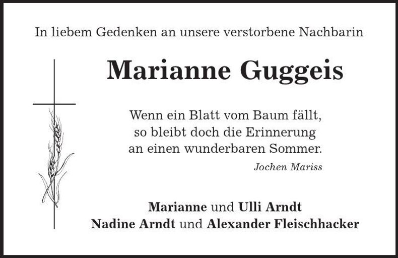 Traueranzeige Marianne Guggeis