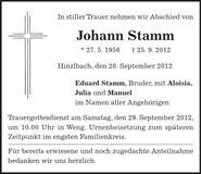 Traueranzeige Johann Stamm