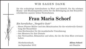 Traueranzeige Maria Schorf