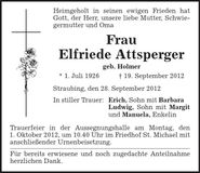 Traueranzeige Elfriede Attsperger