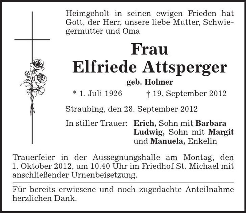 Traueranzeige Elfriede Attsperger