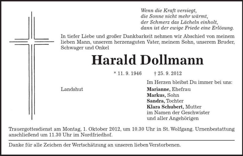 Traueranzeige Harald Dollmann