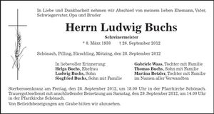 Traueranzeige Ludwig Buchs